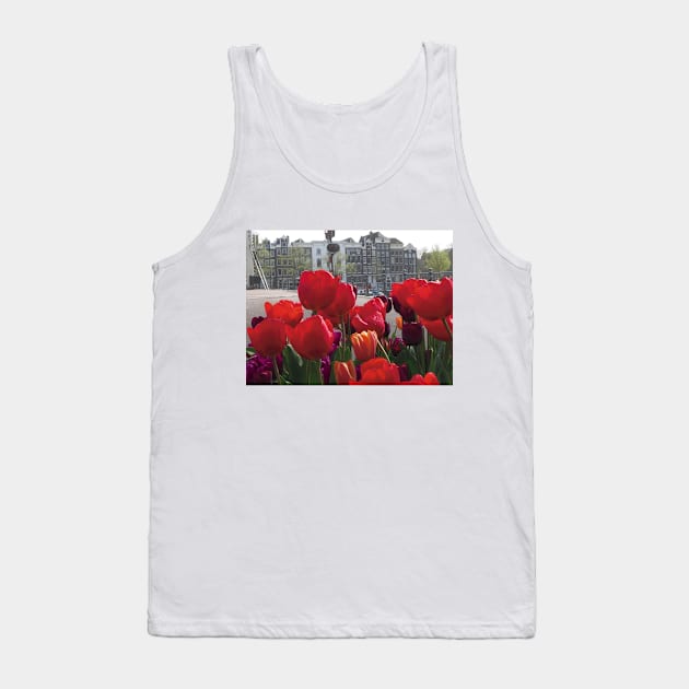 Tulip Flower on Amsterdam city landscape Tank Top by marghe41